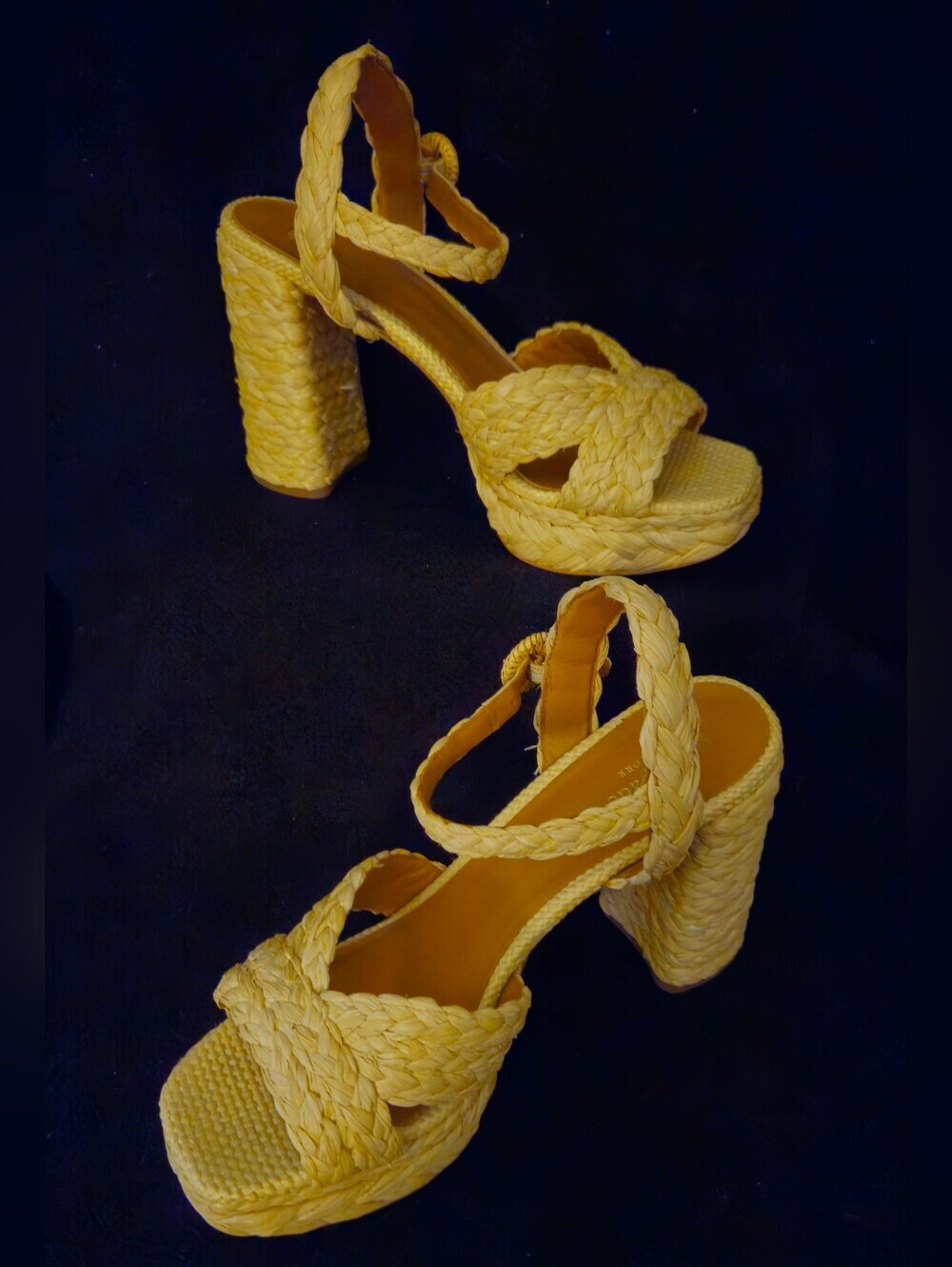 kate spade Tan Braided Raffia Platform Block-Heel Sandals - Size 9.5